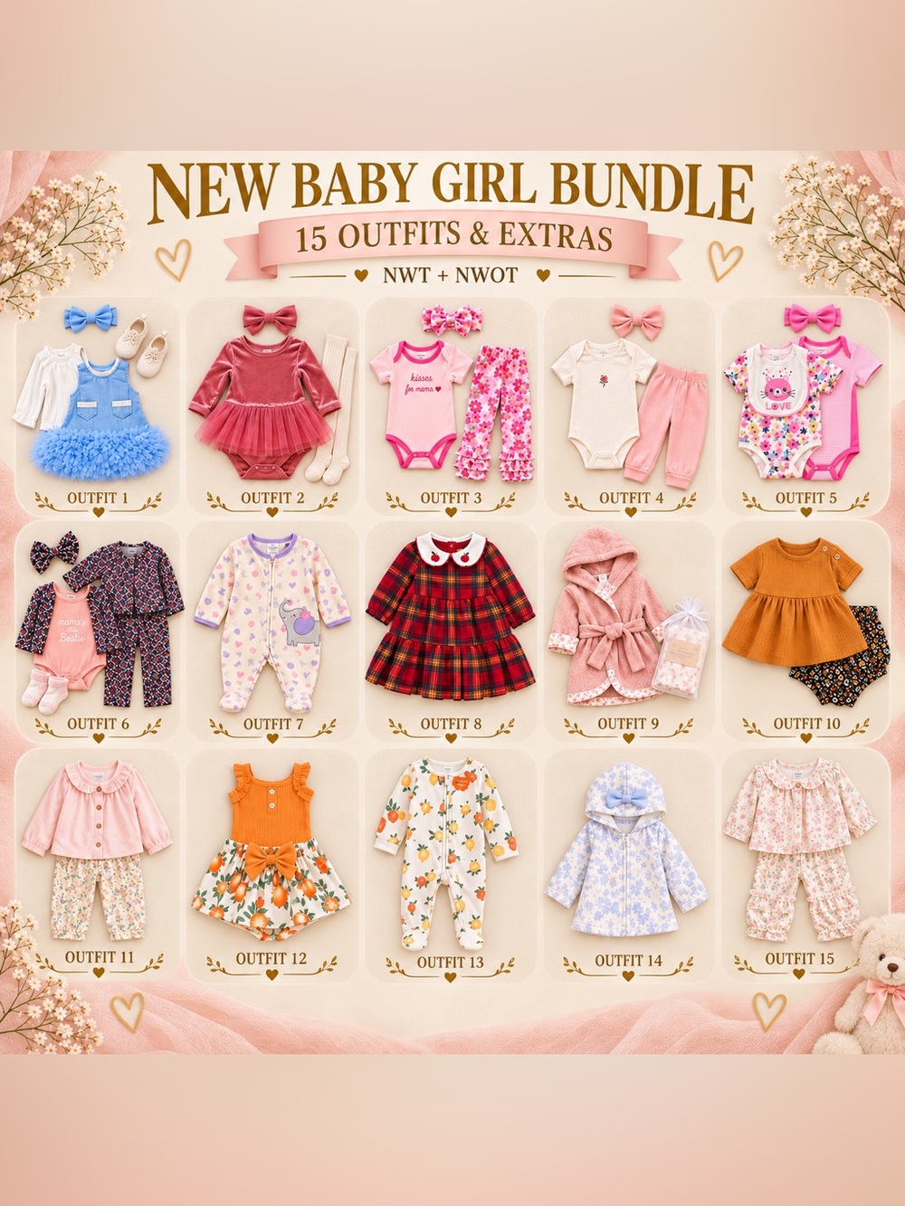 Baby Girl 15-Outfit Bundle NWT NWOT Milkberry Cat & Jack Carter’s Boutique